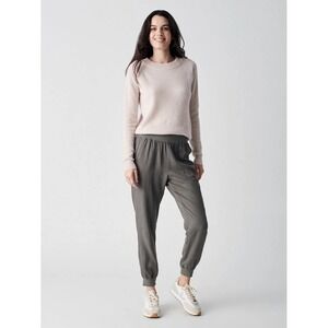 Faherty Womens M Arlie Pants Surplus Green Gray Utility Cargo Jogger Crop Linen